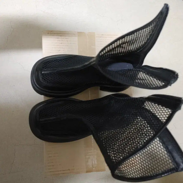 [BUNJANG] Black Mesh Platform Ankle Boots / 블랙 메쉬 통굽 앵글 부추