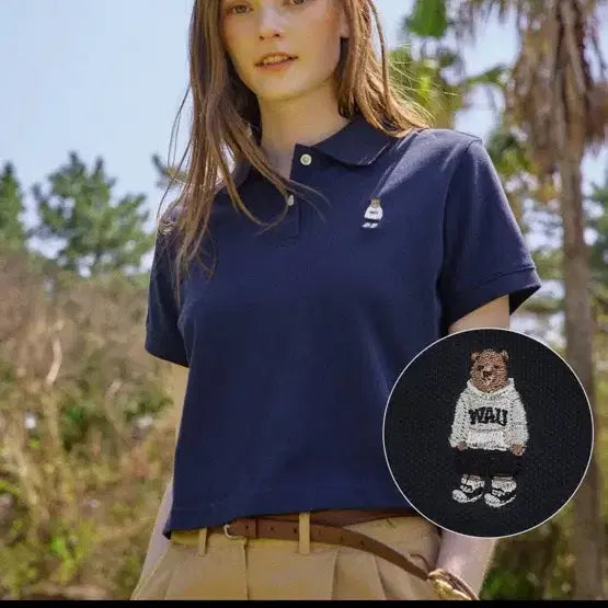 [BUNJANG] Who.A.U Steve Kara T-shirt Navy S / 후아유 스티브 카라티 크롭_네이비 s
