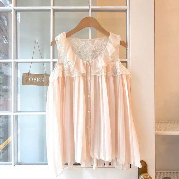 [BUNJANG] Vintage Romantic Lace Ruffle Camisole Blouse - Pink / 빈티지 로맨틱 레이스 프릴 나시 블라우스 핑크