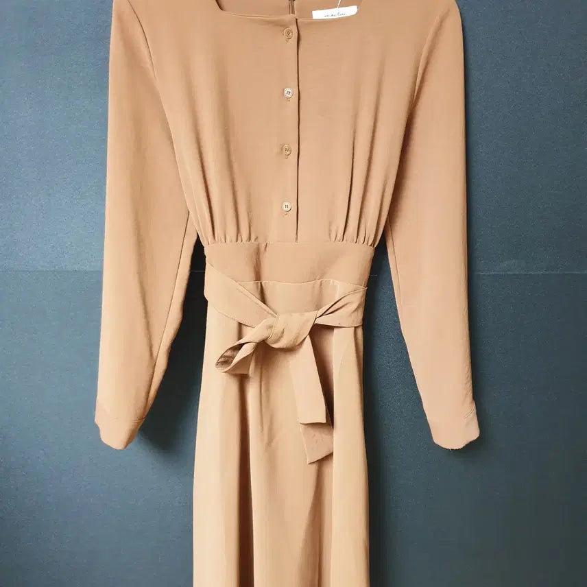 [BUNJANG] Square Neck Long Dress - Brown (Size 55) / 진짜만원 스퀘어넥 55 롱원피스 브라운