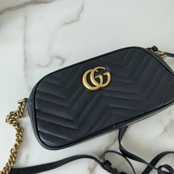 [BUNJANG] Gucci Marmont Matelassé Camera Bag Black / 구찌 가방