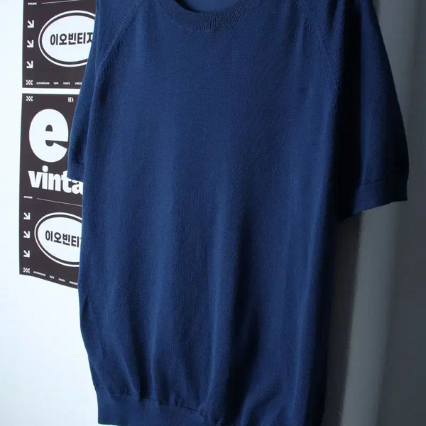 [BUNJANG] Uniqlo Raglan Half-Sleeve T-Shirt Knit Blue / (XL-2XL) 유니클로 반팔 티셔츠 니트 나그랑 블루 놈코어-H35645