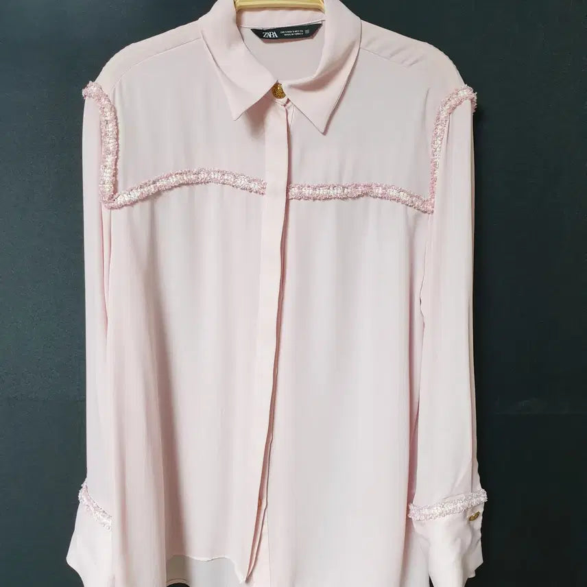 [BUNJANG] Zara Tweed Line Blouse Black Label Pink S / 진짜만원 자라 55 트위드라인 블라우스