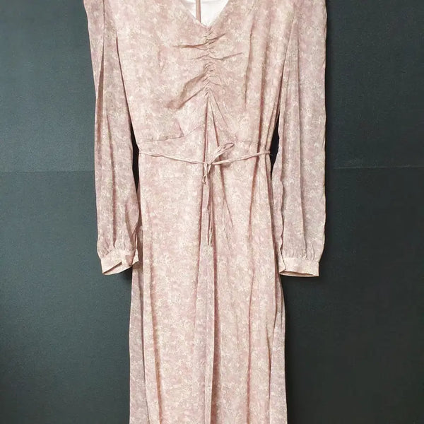 [BUNJANG] Chiffon Long Dress with Chest Ruffle - Pink / 진짜만원 은은핑크 가슴셔링 55 66 쉬폰롱원피스