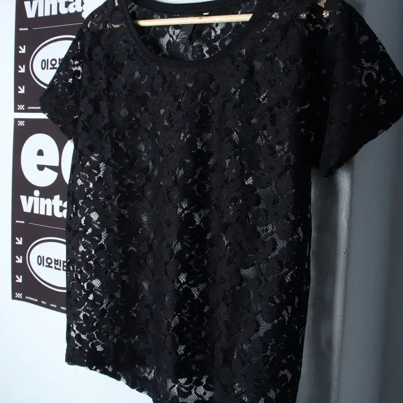 [BUNJANG] H&M Flower Pattern See-through Black T-shirt / W(M) 에이치앤엠 반팔 티셔츠 플라워패턴 시스루 블랙 놈코어-H35657