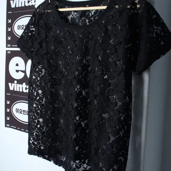 [BUNJANG] H&M Flower Pattern See-through Black T-shirt / W(M) 에이치앤엠 반팔 티셔츠 플라워패턴 시스루 블랙 놈코어-H35657