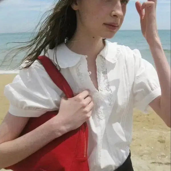 [BUNJANG] Smoothmood Cotton Lace Collar Blouse White / 55~66 스무드무드 코튼 레이스 카라 블라우스 화이트