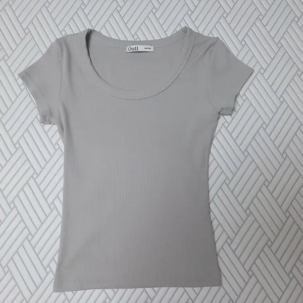 [BUNJANG] Mute Tone Light Khaki Ribbed Short Sleeve T-Shirt (Size S) / (새상품)뮤트톤 연카키 골지 반팔티 S사이즈 44-55