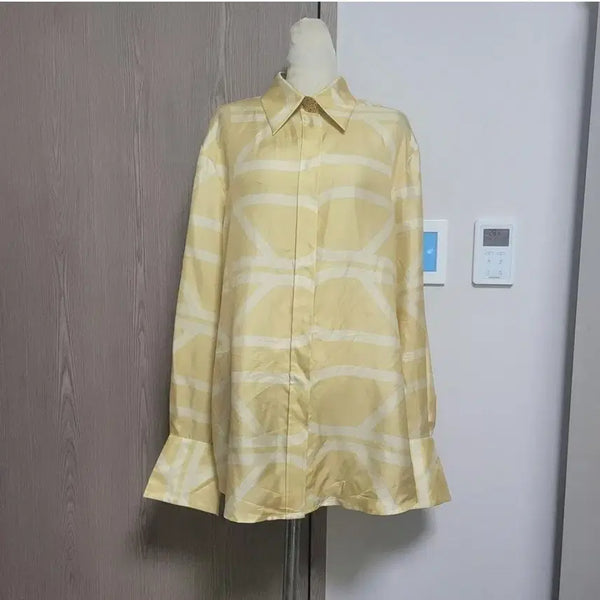 [BUNJANG] Carla Zampatti 100% Silk Pastel Yellow Blouse L / 디자이너 carla zampatti  100만원대 실크100% 블라우스 L