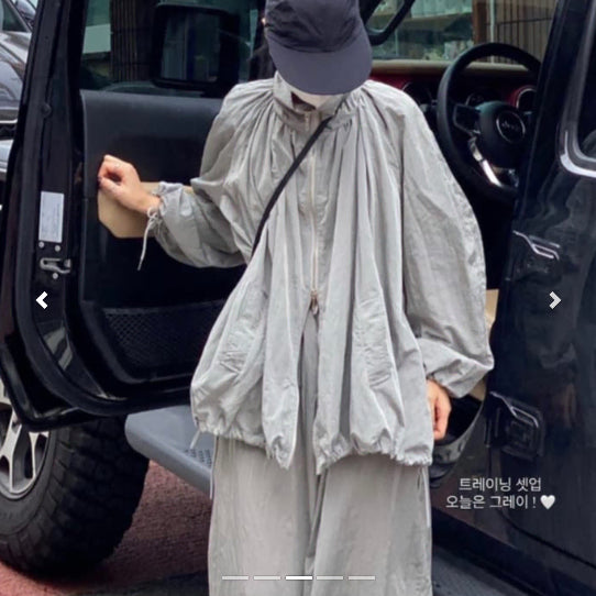 [BUNJANG] Triming Bird Gray Nylon Windbreaker Pants Set-Up New / 트리밍버드 그레이 나일론 윈드브레이커 팬츠 셋업 새상품