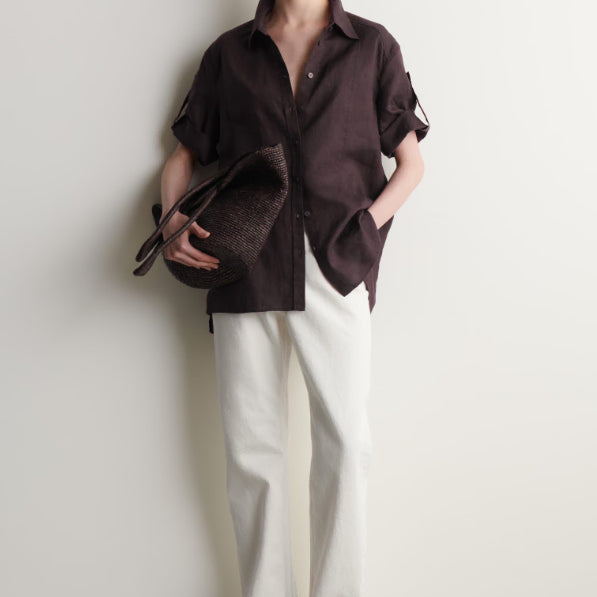 [BUNJANG] COS Linen Short Sleeve Shirt (Dark Brown) / [새상품] COS 리넨 반팔 셔츠 (진한 갈색)