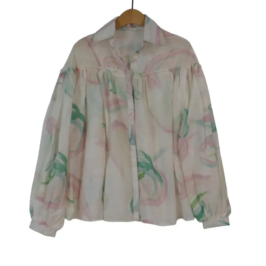 [BUNJANG] SHANDU Pastel See-Through Shirring Blouse / SHANDU 반시스루 셔링 블라우스 프리 파스텔 루즈핏 셔츠