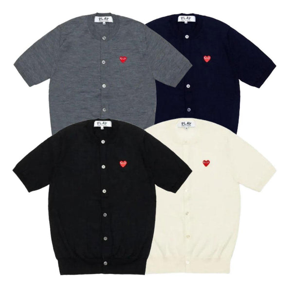 [BUNJANG] Comme des Garçons Play Heart Appliqué Wool Short Sleeve Cardigan (Unisex) / 정품/새상품)꼼데가르송 하트와펜 울 반팔 가디건 남녀공용