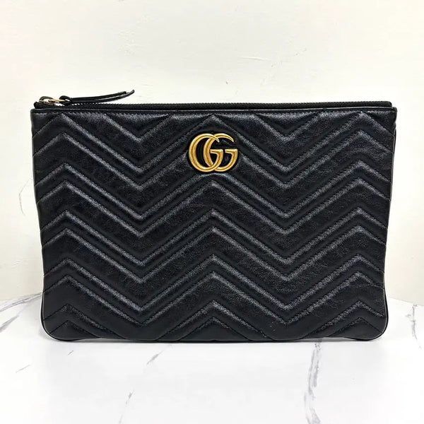 [BUNJANG] Gucci GG Marmont Matelassé Clutch Bag Black / 구찌 GG 마몽 마틀라세 클러치백 블랙 (525541)
