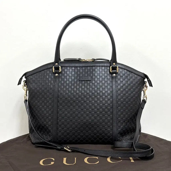 [BUNJANG] Gucci Microguccissima Leather Tote Shoulder Bag Black (449657) / 구찌 마이크로시마 레더 토트백 숄더백 블랙 (449657)
