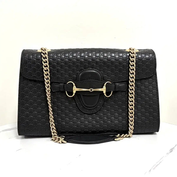 [BUNJANG] Gucci Micro Guccissima Emily Chain Shoulder Bag Black / 구찌 마이크로시마 에밀리 체인 숄더백 블랙 (449635)