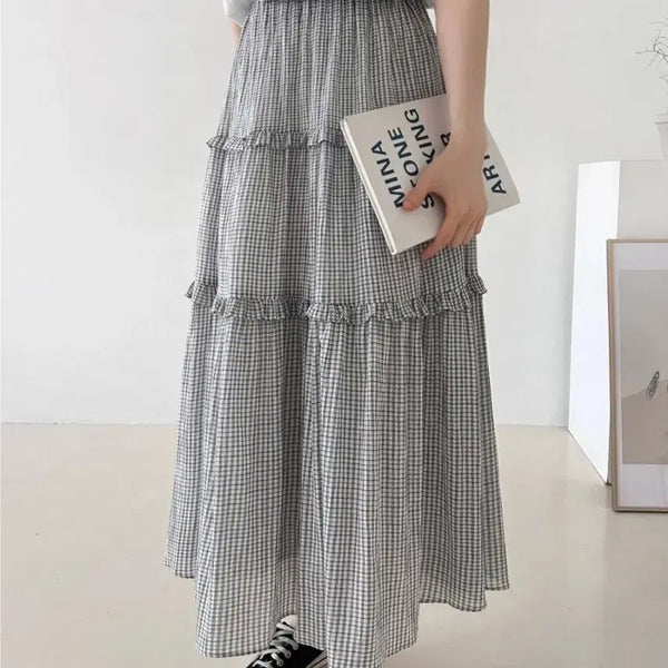 [BUNJANG] Check Layered Long Skirt / 새상품) 체크 캉캉 스커트