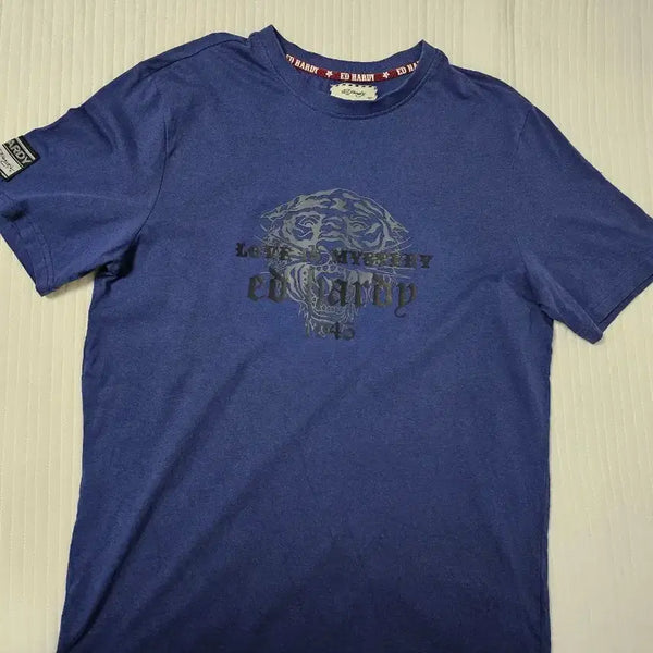 [BUNJANG] Ed Hardy Tiger Lettering Blue Short Sleeve T-Shirt Navy / 에드하디 타이거레터링블루반팔티 네이비