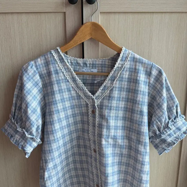 [BUNJANG] Monts Check Blouse / Monts 몽츠 체크 블라우스