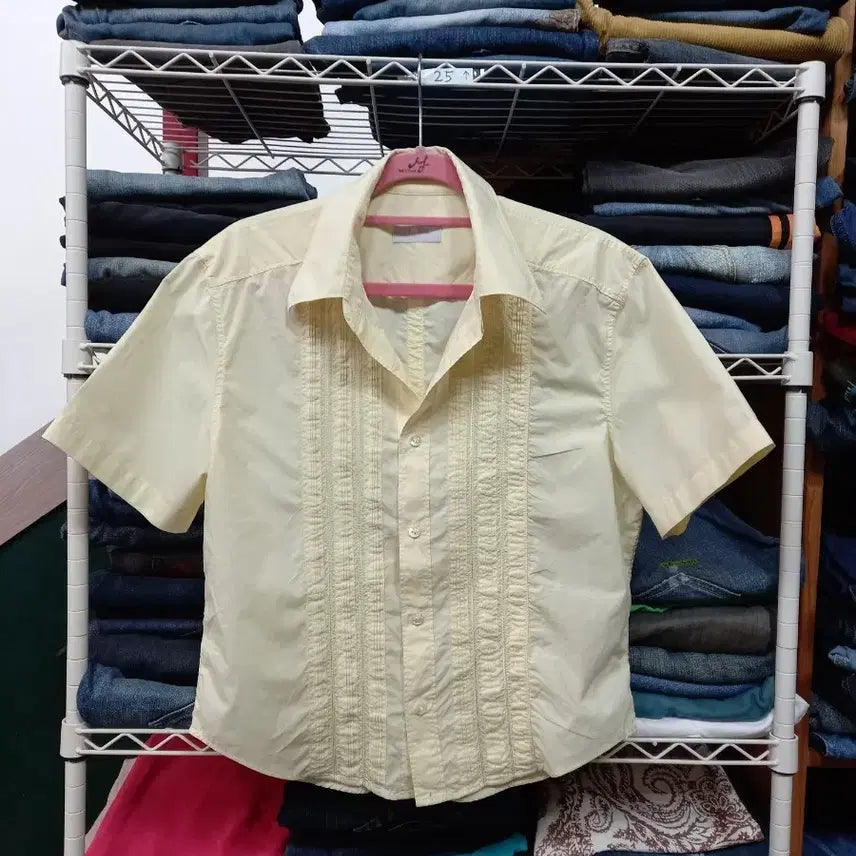 [BUNJANG] TIME by Hànseom Summer Cotton Cropped Short Sleeve Shirt Yellow (M95) / M95 TIME 한섬 여름 면 크롭 반팔셔츠 연노랑 M-30