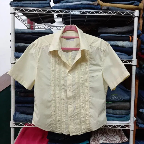 [BUNJANG] TIME by Hànseom Summer Cotton Cropped Short Sleeve Shirt Yellow (M95) / M95 TIME 한섬 여름 면 크롭 반팔셔츠 연노랑 M-30