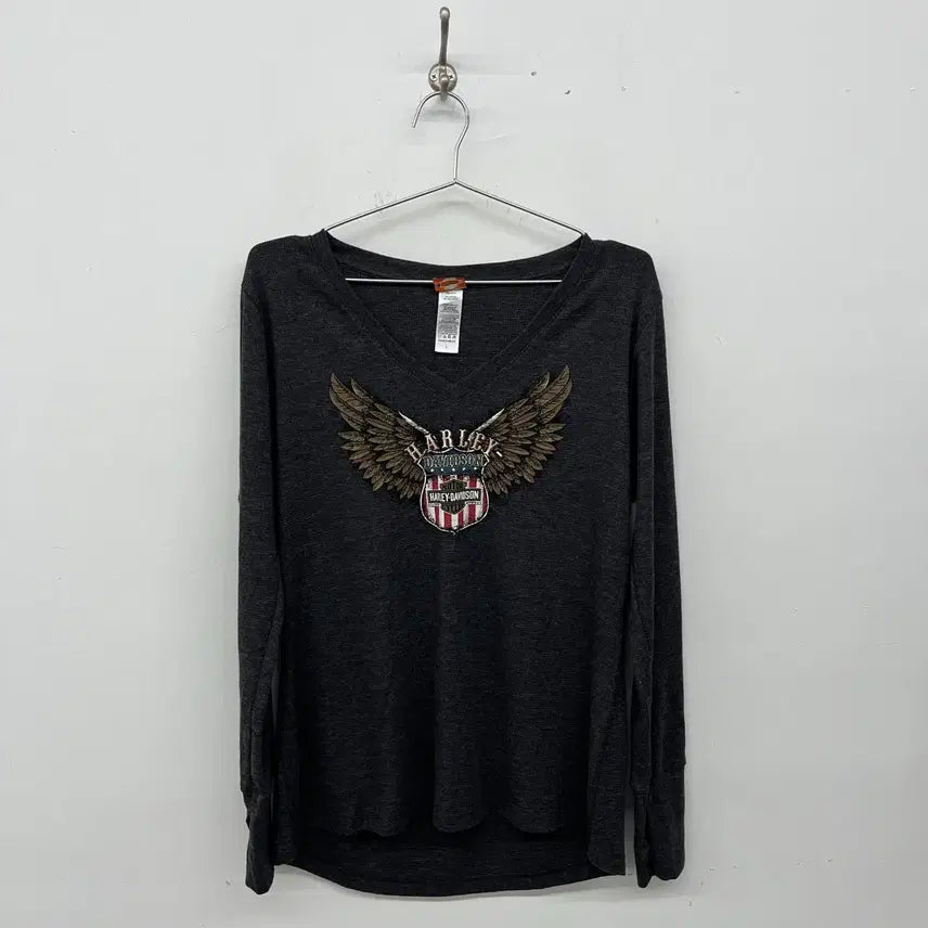 [BUNJANG] Harley-Davidson Vintage Printing Long Sleeve T-Shirt Dark Gray Women's L / 할리데이비슨 빈티지 프린팅 긴팔 티셔츠 다크그레이 여성L