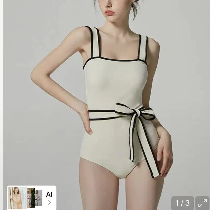 [BUNJANG] Colorblock Monokini Ivory M / 배색 모노키니 아이보리 M