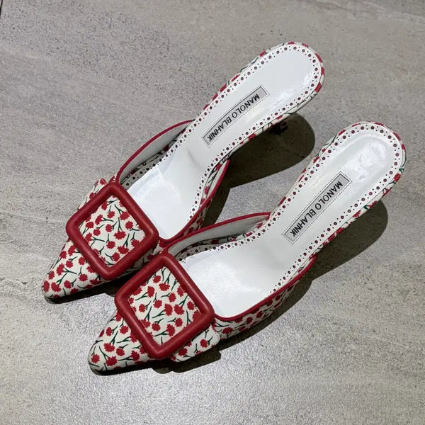 [BUNJANG] Manolo Blahnik Floral Mules Heels / 마놀로 블라닉 플로럴 뮬 힐