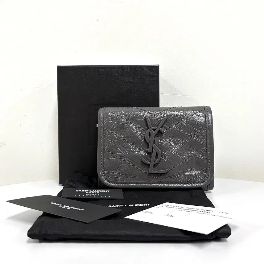 [BUNJANG] Saint Laurent Niki Compact Trifold Wallet Grey Leather / 생로랑 니키 컴팩트 3단 지갑 (583570)