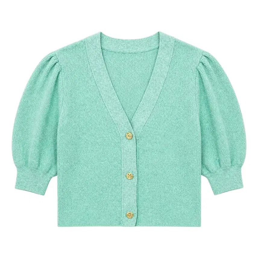 [BUNJANG] Women's Puff Sleeve V-Neck Cardigan / 여성M/ 퍼프소매 브이넥 가디건GN 6-115