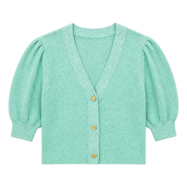 [BUNJANG] Women's Puff Sleeve V-Neck Cardigan / 여성M/ 퍼프소매 브이넥 가디건GN 6-115