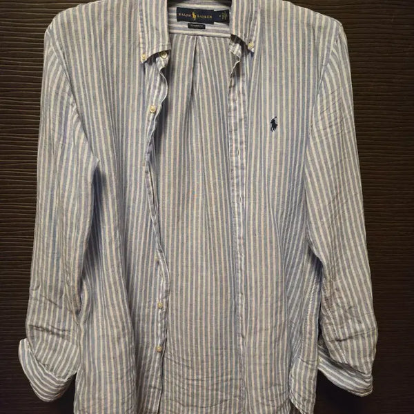 [BUNJANG] Polo Ralph Lauren Striped Shirt Blue Classic Fit M / 폴로 랄프로렌 스트라이프 셔츠 블루 클래식핏 m
