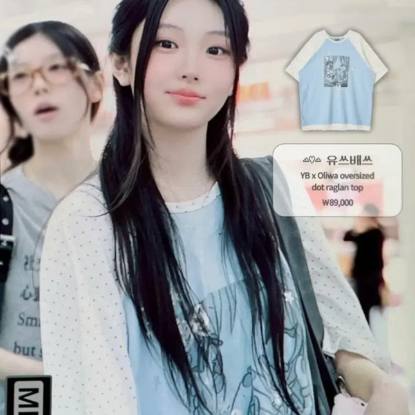 [BUNJANG] YOUTH BATH Oliwa Oversized Dot Raglan Top - Light Blue / 유쓰배쓰 티셔츠 YB x Oliwa Oversized Dot Raglan Top