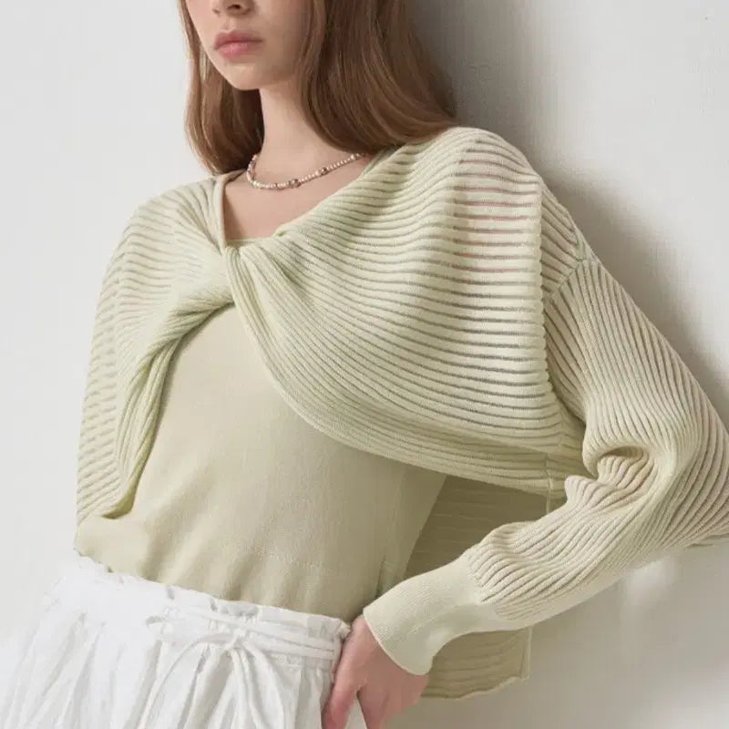 [BUNJANG] Mine Wool Blend Knit with Twist Drape Detail / 새상품)2026 한섬 MINE 마인 울 블렌드 노트 디테일 니트