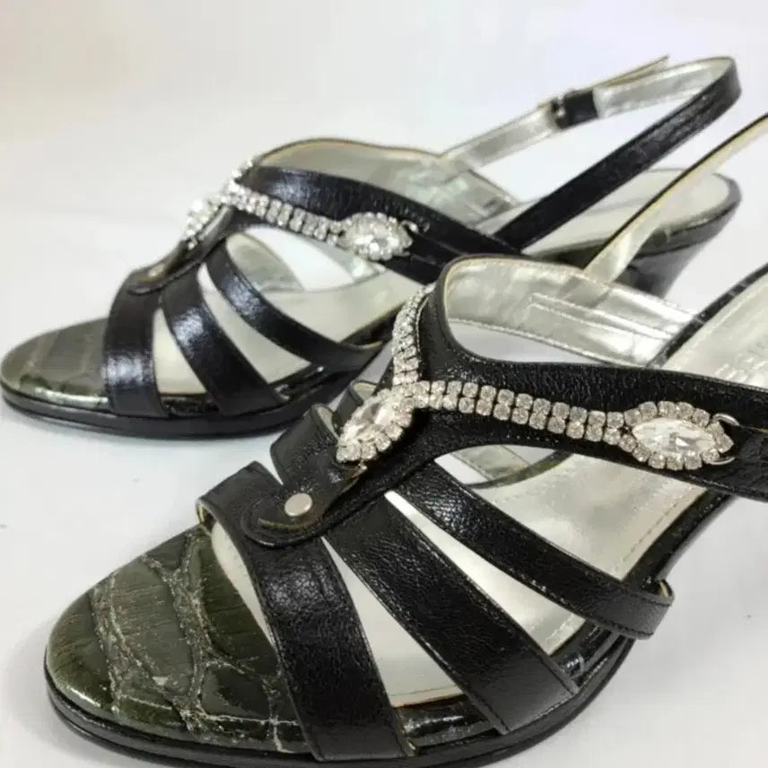[BUNJANG] Women's Handmade Embellished Platform Sandals (Black, 245mm) / (새상품)여성 가보시 샌들 245