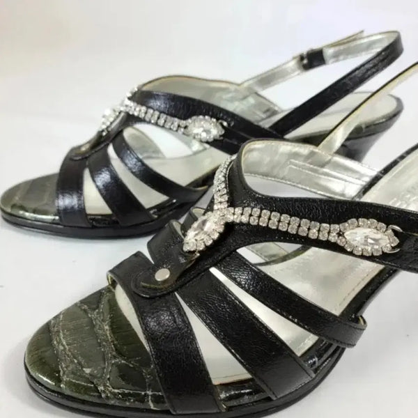 [BUNJANG] Women's Handmade Embellished Platform Sandals (Black, 245mm) / (새상품)여성 가보시 샌들 245