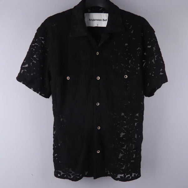 [BUNJANG] Andersson Bell Flower Sheer Open Collar Shirt Black (S) / 앤더슨벨 플라워 쉬어 오픈 카라 셔츠 블랙 (S)