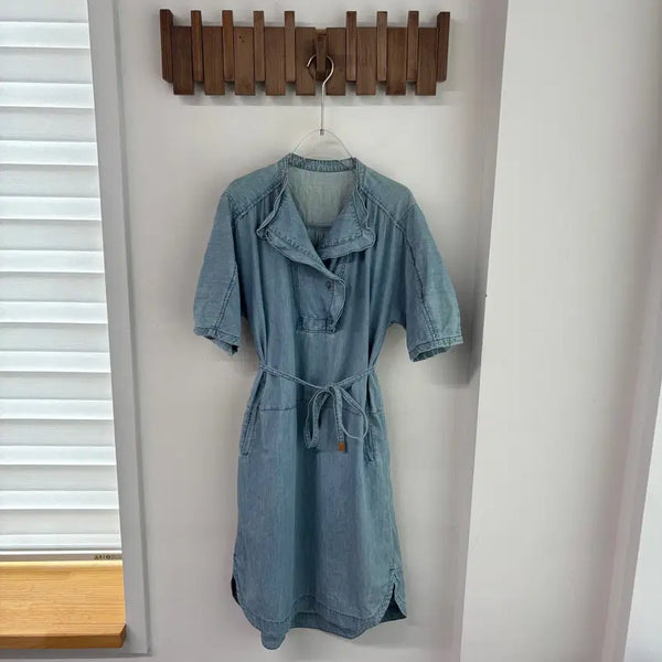 [BUNJANG] SJSJ Belted Short-Sleeve Denim Dress / SJSJ 벨티드 데님 반팔원피스