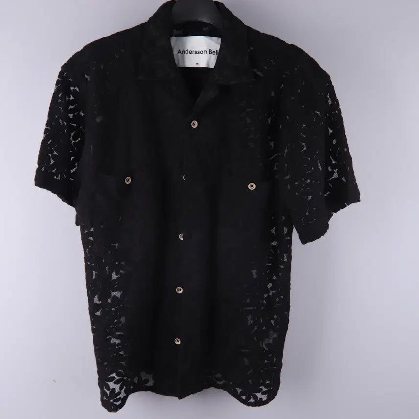 [BUNJANG] Andersson Bell Flower Sheer Open Collar Shirt Black M / 앤더슨벨 플라워 쉬어 오픈 카라 셔츠 블랙 (M)