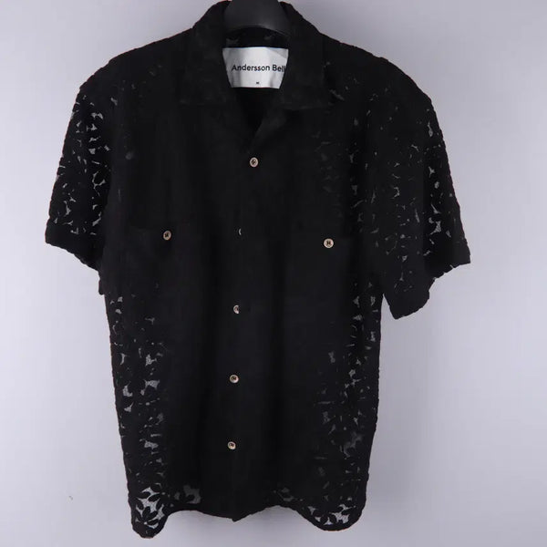 [BUNJANG] Andersson Bell Flower Sheer Open Collar Shirt Black M / 앤더슨벨 플라워 쉬어 오픈 카라 셔츠 블랙 (M)