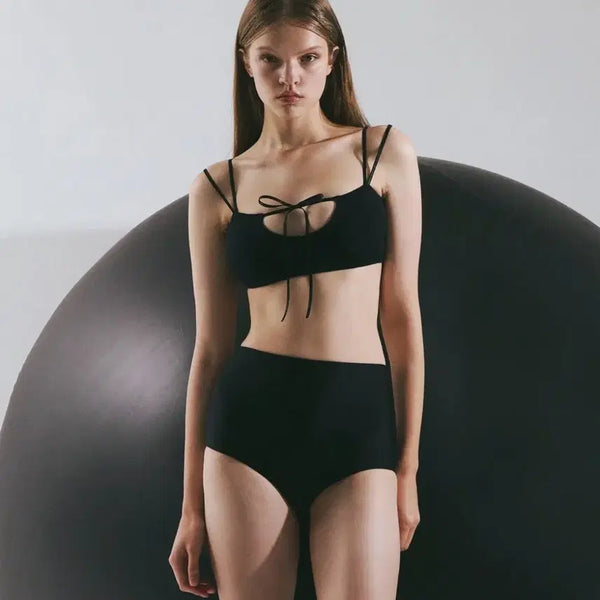 [BUNJANG] Binajey Ribbon V Bikini Bra + One-Side Ribbon Low Bikini Panty Set / 새상품) 비나제이 리본 브이 비키니브라+원사이드 리본 로우 비키니팬티