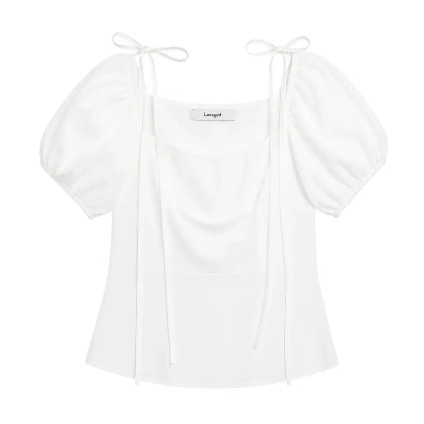 [BUNJANG] Women's Lasaged Ribbon Square Neck Blouse / 여성F/ Lasaged 리본 스퀘어넥 블라우스 6-24