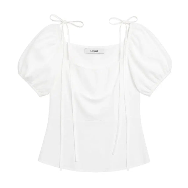[BUNJANG] Women's Lasaged Ribbon Square Neck Blouse / 여성F/ Lasaged 리본 스퀘어넥 블라우스 6-24