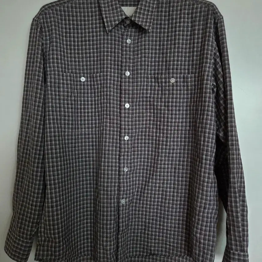 [BUNJANG] Deldio Linen Double Pocket Check Shirt Purple / [S] 델디오 린넨 더블 포켓 체크 셔츠 퍼플
