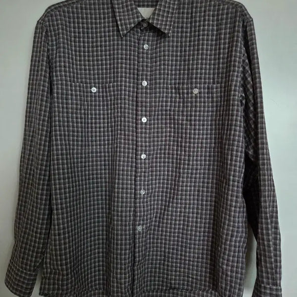 [BUNJANG] Deldio Linen Double Pocket Check Shirt Purple / [S] 델디오 린넨 더블 포켓 체크 셔츠 퍼플