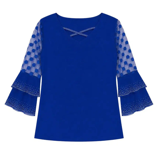 [BUNJANG] Women's Flare Sleeve Cubic See-through Blouse / 여성F/ 플레어소매 큐빅 시스루블라우스 6-30