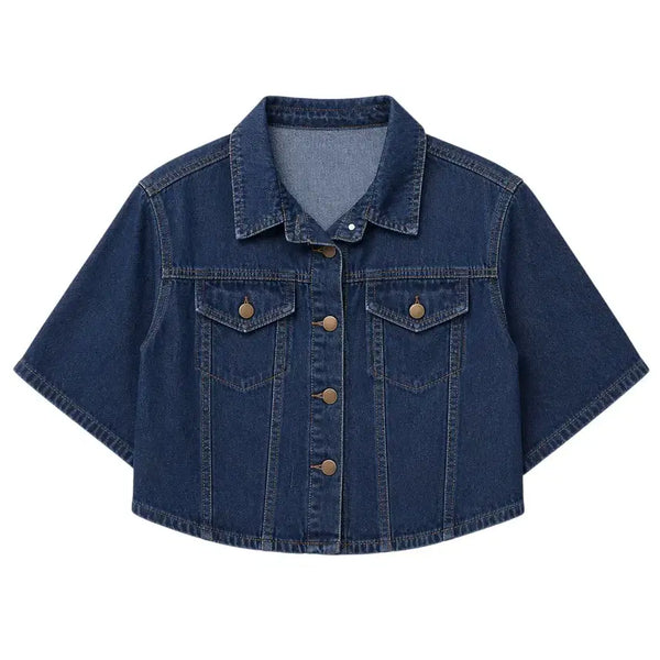 [BUNJANG] Women's Dark Blue Denim Cropped Jacket Size M / 여성M/ 진청 데님 크롭자켓 A-91