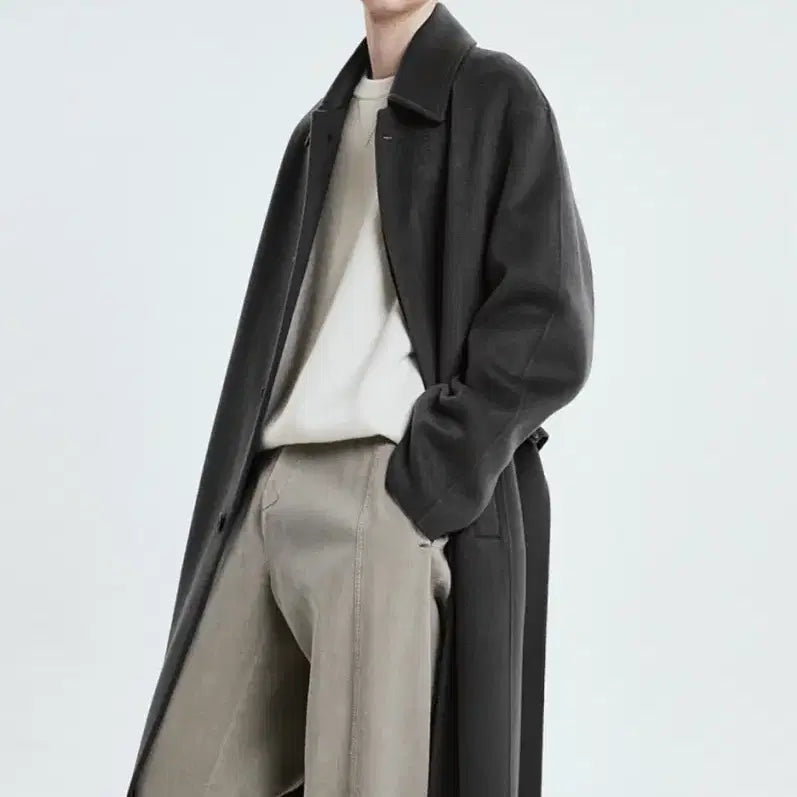 [BUNJANG] Time Homme Inverted Pleats Balmacaan Coat Dark Grey / 타임옴므 인버티드 플리츠(발마칸)코트 다크그레이색상 팝니다