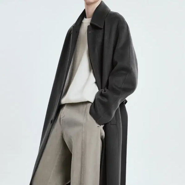 [BUNJANG] Time Homme Inverted Pleats Balmacaan Coat Dark Grey / 타임옴므 인버티드 플리츠(발마칸)코트 다크그레이색상 팝니다