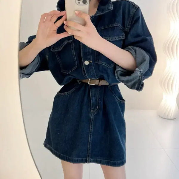 [BUNJANG] Women's Denim Mini Dress with Belt / 여성 벨트포함 청미니 원피스